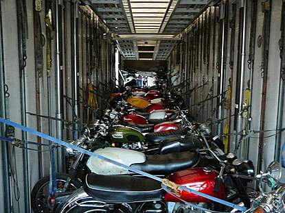 Specialized motorcycle carriers are usually the choice for people who have to transport motorcycle units to a racing venue or an exhibition.  Motorcycle carriers can be utilized for people who are relocating and need to transport their motorcycles along with their cars and house hold goods. When it comes to transporting a motorcycle long distances consider using a motorcycle carrier. Although our truck and aluminum trailer ramps provide a strong and durable platform to safely transport your motorcycle units, our car carrier trucks are not specially designed to transport motorcycles.  Consequently, there are only a couple of spots on our car carrier tractor trailers that we can securely and safely place your motorcycles. Please call and verify that space is available to accommodate your motorcycle tran